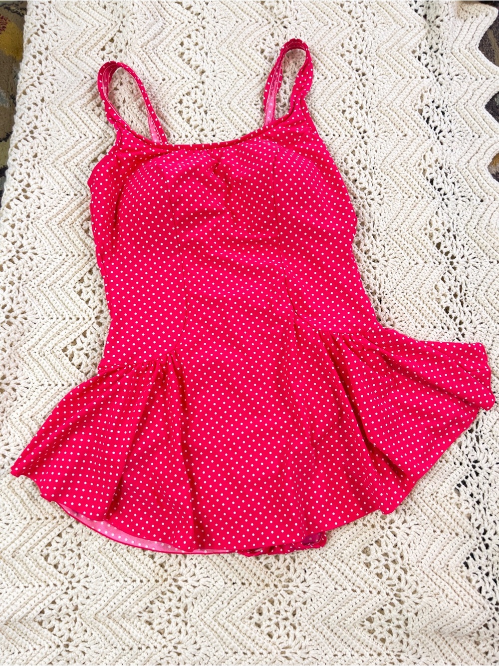 Maxine of Hollywood Pink White Polka Dots Swim Dress 18 Excellent Condition